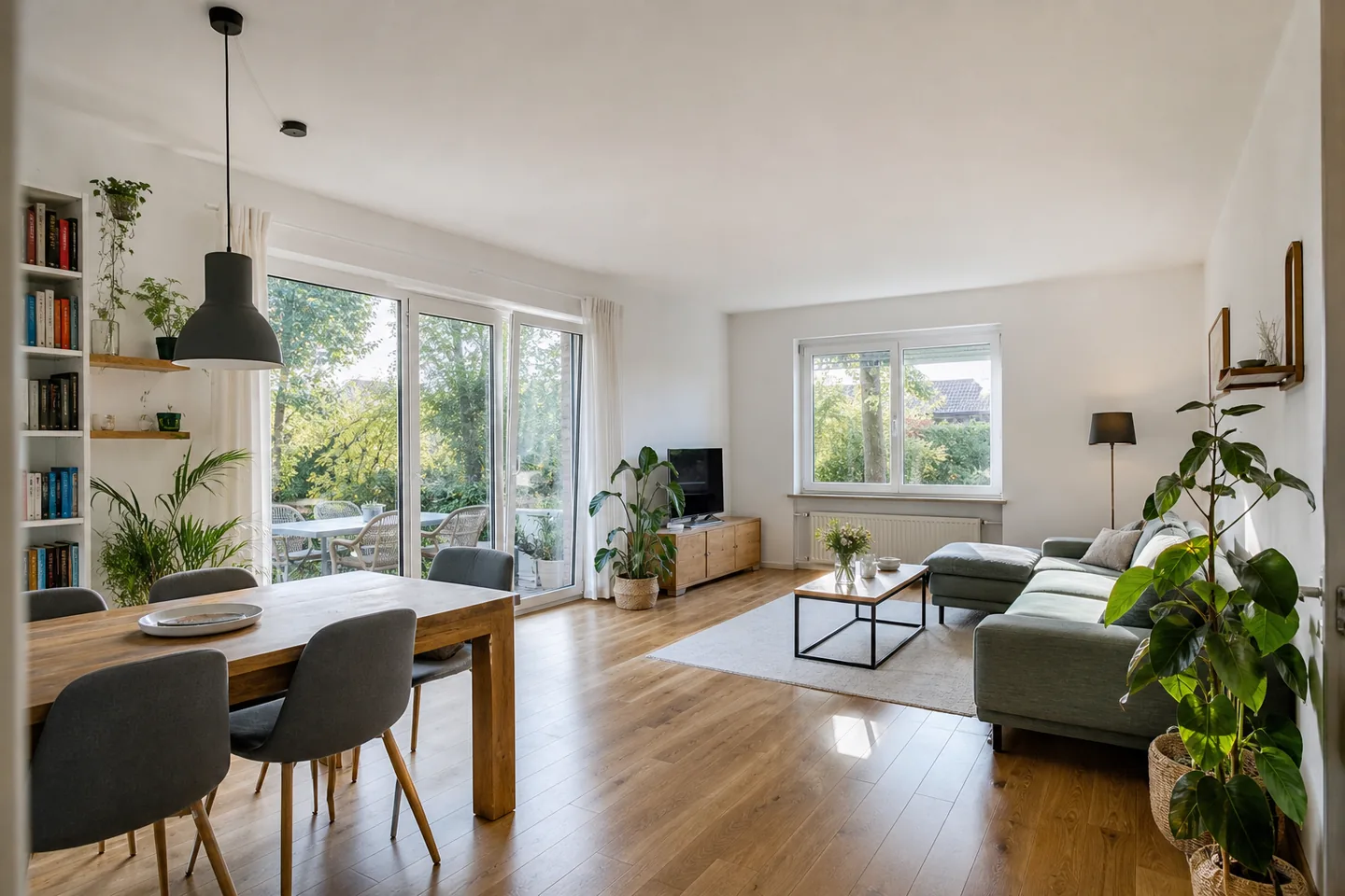 Heller, professionell vorbereiteter Wohnbereich als Beispiel hochwertiger Immobilienpräsentation