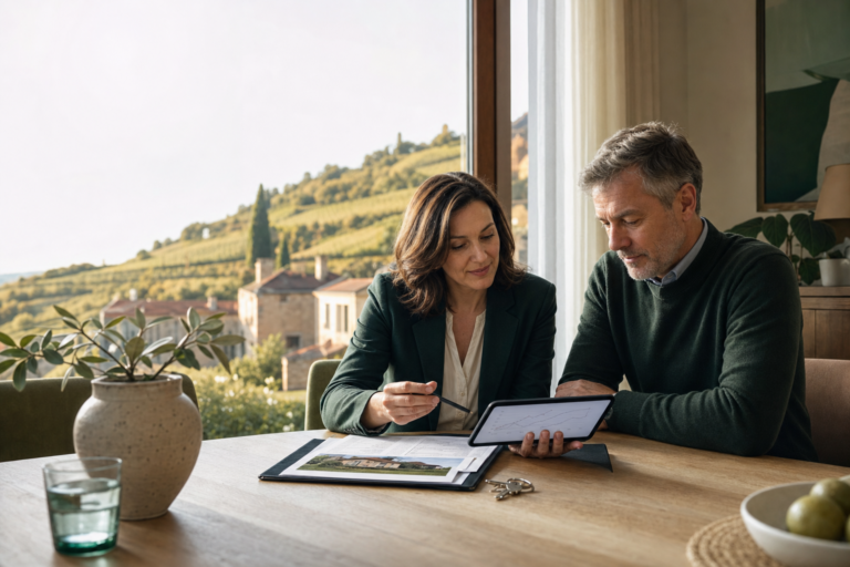Eigentümer und Immobilienberaterin prüfen die Finanzierung eines Hauses in der Südpfalz